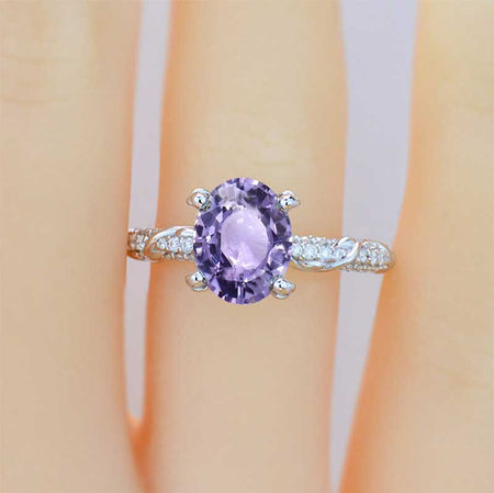 3CT Oval Purple Sapphire Wedding Ring 14K White Gold Floral Engagement Ring. Anniversary Ring. Promise Ring