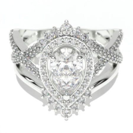 Pear Moissanite Halo Twisted Engagement Ring