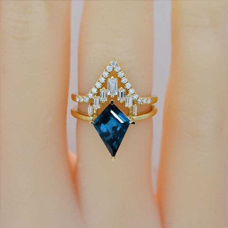 3 Carat Kite Cornflower Sapphire Halo 14K Gold  Engagement Ring, Eternity Ring Set