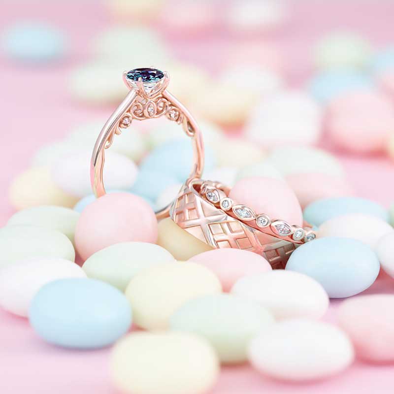 14K Rose Gold 6.5 mm Round Forever One Alexandrite .03 CTW Diamond Engagement Ring 14K Rose Gold 6.5 mm Round Forever One Alexandrite .03 CTW Diamond Engagement Ring