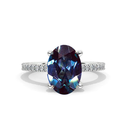 3 Carat Elongated Oval Alexandrite Hidden Halo Engagement Ring