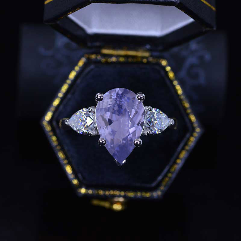 5.5 Pear Cut Tri-Stone Lavender Purple Sapphire White Gold Engagement Ring 5.5 Pear Cut Tri-Stone Lavender Purple Sapphire White Gold Engagement Ring