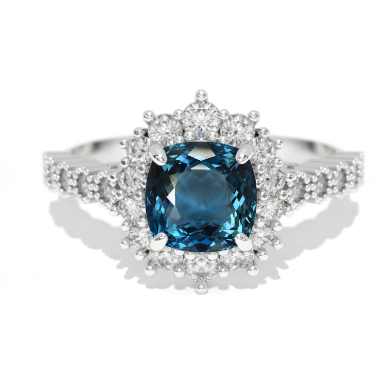 14K White Gold 1.2 Carat Cushion Genuine London Blue Topaz Halo Engagement Ring 14K White Gold 1.2 Carat Cushion Genuine London Blue Topaz Halo Engagement Ring