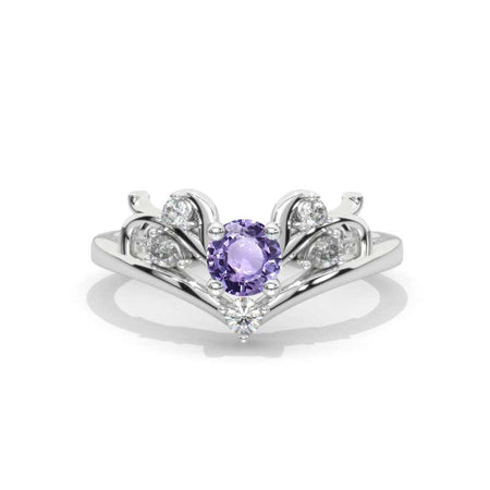 Floral Purple Sapphire Twisted Shank Gold Engagement Ring