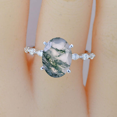 4.5 Carat Classic Oval Genuine Moss Agate Engagement Ring. 14k Gold Solitaire ring. Oval Cut Ring. Promise ring. Wedding Ring anniversary ring, Vintage royal Style Model 432-12x8
