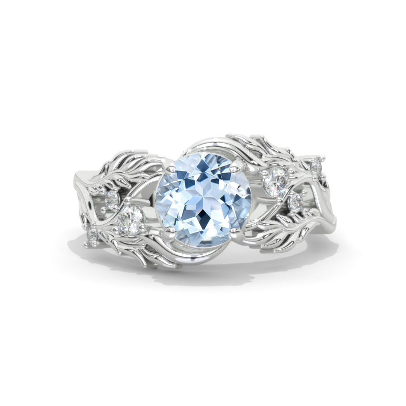 2 Carat Genuine Aquamarine Floral Twig 14K White Gold Engagement Ring 2 Carat Genuine Aquamarine Floral Twig 14K White Gold Engagement Ring