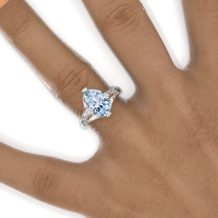 3 Carat Pear Genuine Aquamarine Floral Engagement Ring