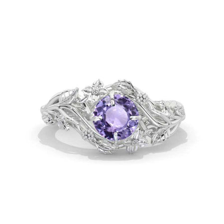 7mm Round Purple Sapphire Floral Style Engagement Ring