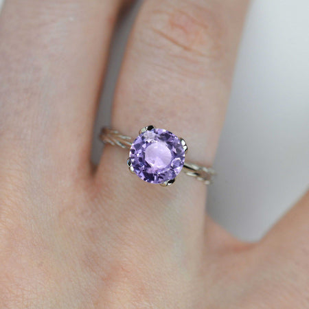 2 Carat Purple Sapphire Floral 14K White Gold Engagement Ring