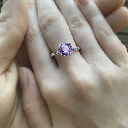 2 Carat Purple Sapphire Accented 14K Gold  Promise Ring