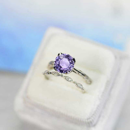 Purple Sapphire Engagement Eternity Gold Ring