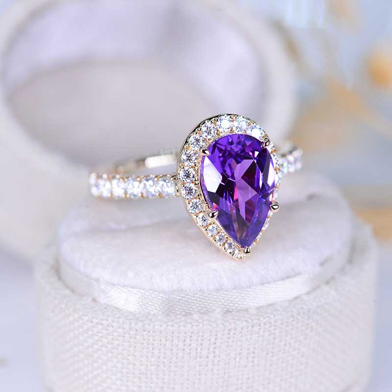 14K Solid White Gold 3 Carat Halo Pear Cut Lavender Purple Sapphire Ring 14K Solid White Gold 3 Carat Halo Pear Cut Lavender Purple Sapphire Ring