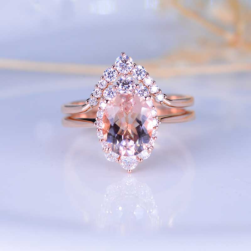 3 Carat Oval Morganite Halo Engagement Ring, Promise Ring For Her,  Morganite Wedding Ring, 14K Gold Oval Morganite Engagement Ring Set 3 Carat Oval Morganite Halo Engagement Ring, Promise Ring For Her,  Morganite Wedding Ring, 14K Gold Oval Morganite Engagement Ring Set