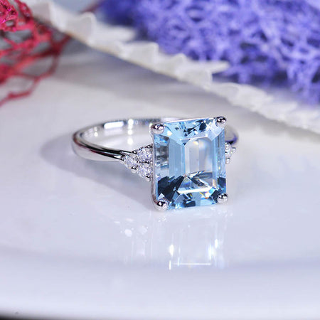 5 Ct Emerald Shape Step Cut Aquamarine ring, Aquamarine solitaire ring, 5 Carat Natural Aquamarine Ring, Genuine Aquamarine Vintage Ring