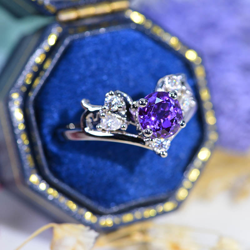 Floral Purple Sapphire Twisted Shank Gold Engagement Ring Floral Purple Sapphire Twisted Shank Gold Engagement Ring