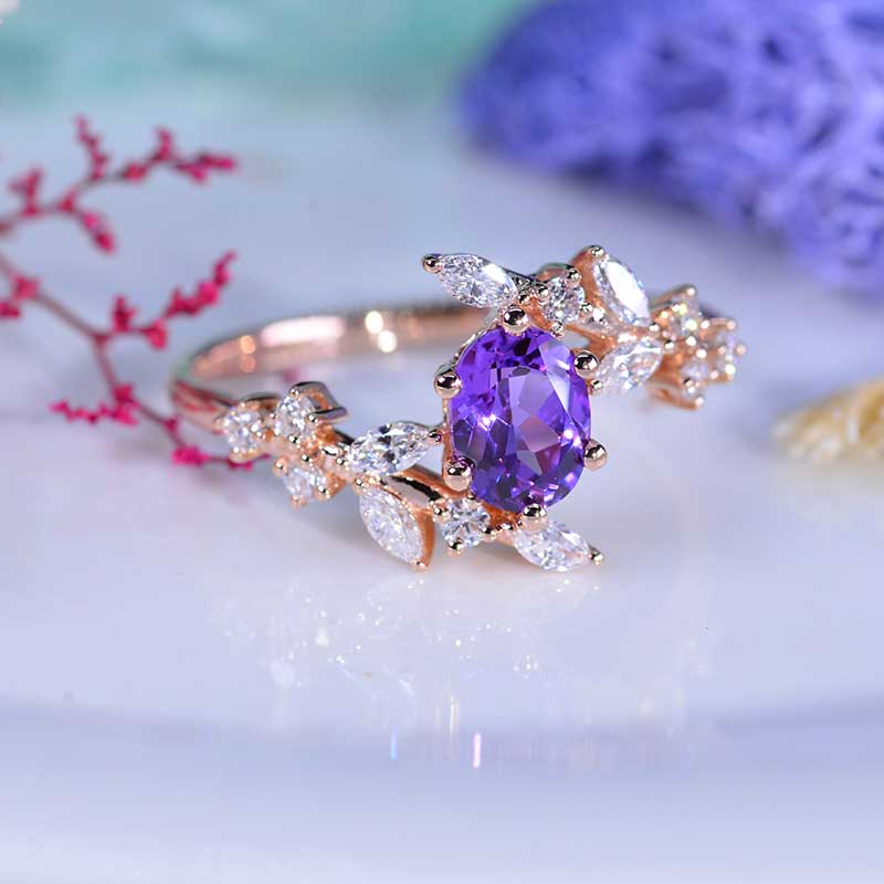 1.5 Carat Oval Purple Sapphire Floral 14K White Gold Engagement  Ring 1.5 Carat Oval Purple Sapphire Floral 14K White Gold Engagement  Ring
