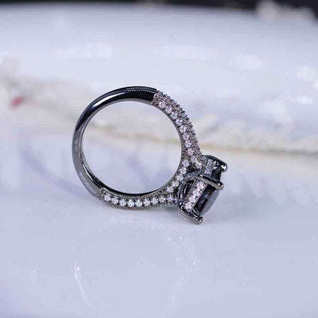 4ct Emerald Cut Dark Gray-Blue Moissanite Black Gold Engagement Ring