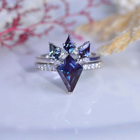 3 Carat Kite Alexandrite Engagement Ring. 3CT Fancy Shape Alexandrite Ring Set
