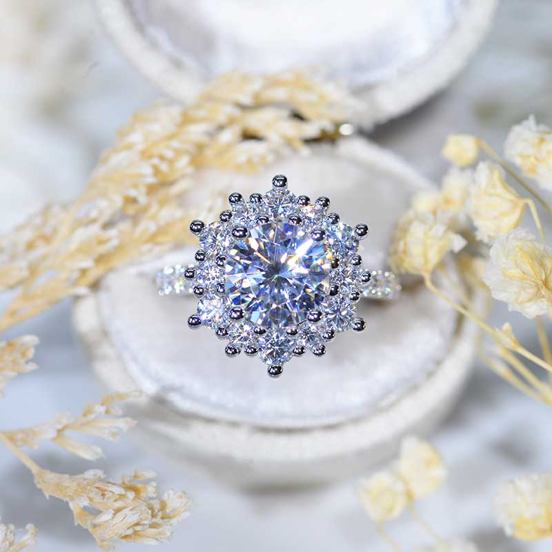 2 Carat Round Moissanite Snowflake Halo Engagement Ring Victorian 14K White Gold Ring  Model 701 2 Carat Round Moissanite Snowflake Halo Engagement Ring Victorian 14K White Gold Ring  Model 701