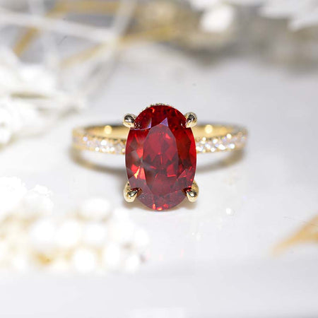 3 Carat Ruby Oval Cut Hidden Halo Rose Gold Engagement  Ring