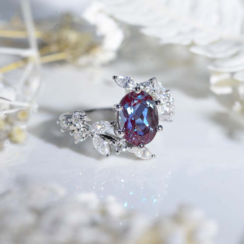 2 Carat Oval Alexandrite Floral 14K White Gold Engagement  Ring 2 Carat Oval Alexandrite Floral 14K White Gold Engagement  Ring