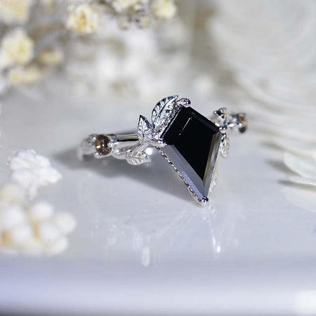 2.5 Carat Kite Moissanite Twig Floral Leaf 14K White Gold Engagement Ring