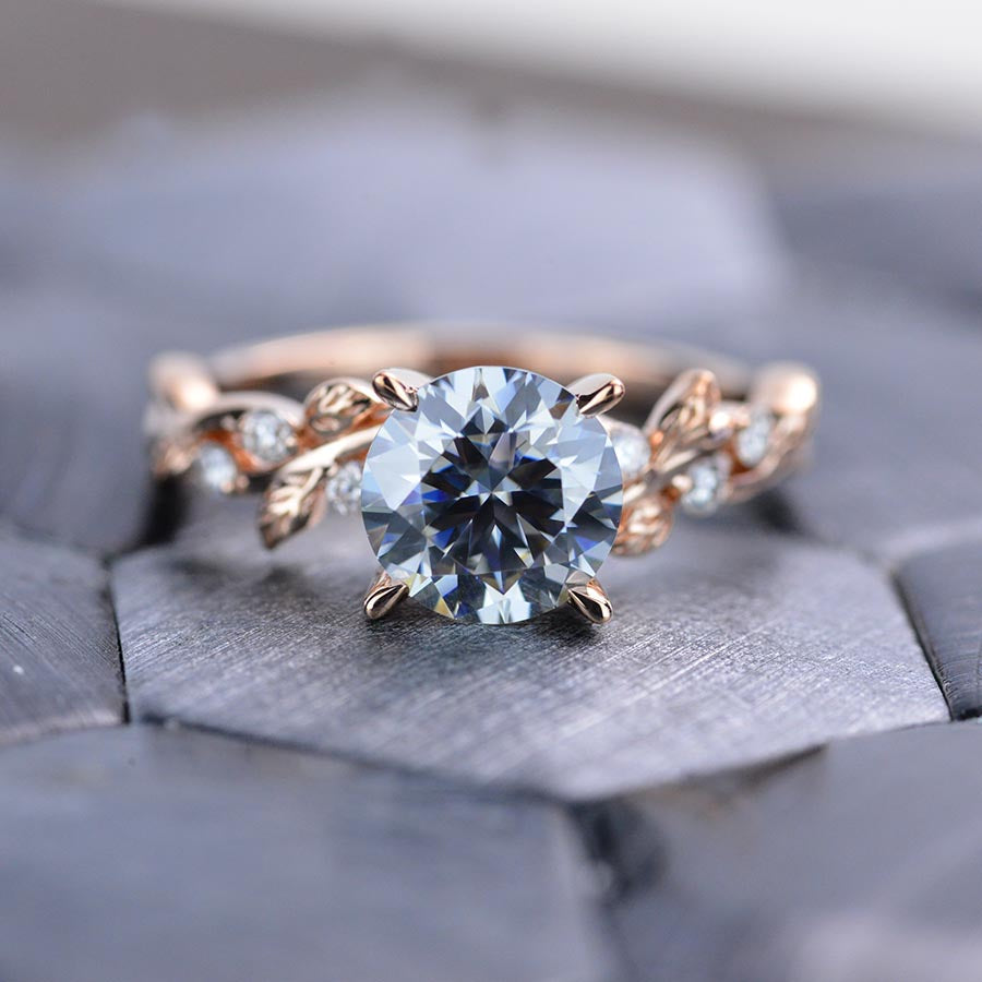 2 Carat Gray Round Brilliant Cut Moissanite Floral Rose Gold Engagement Ring 2 Carat Gray Round Brilliant Cut Moissanite Floral Rose Gold Engagement Ring