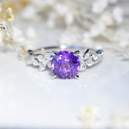 Lavender Purple Sapphire Floral White Gold Engagement Ring