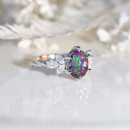 2 Carat Genuine Natural Mystic Topaz Engagement Ring, Vintage Genuine Natural Mystic Topaz Cut Rose Gold Ring, 2ct Oval Rope Shank Ring 14k rose gold