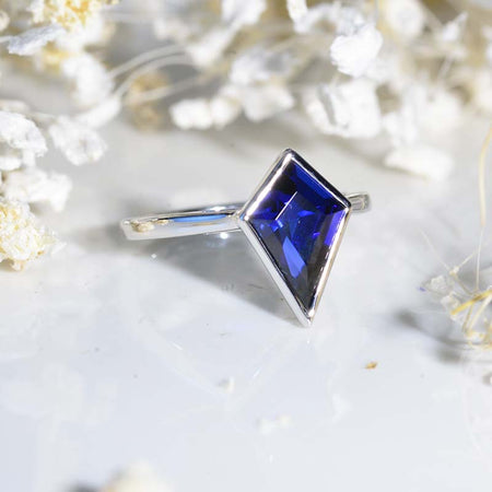3 Carat Kite Sapphire Bezel Solitaire Engagement Ring