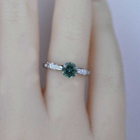 Ornamental Teal Sapphire Gold Engagement Ring