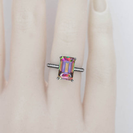 4ct Emerald Cut Mystic Topaz Gold Engagement Ring