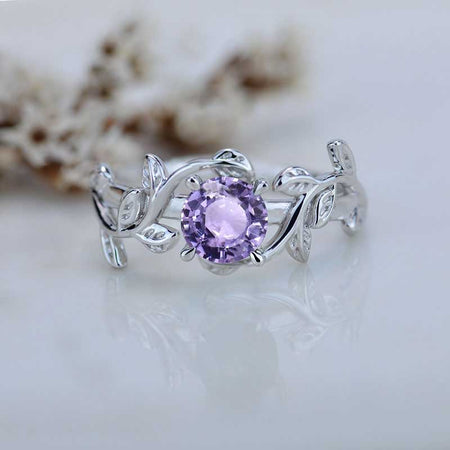 Purple Sapphire Twig Floral White Gold Engagement Ring