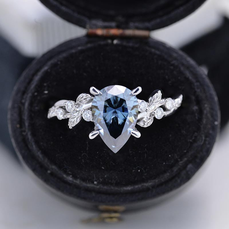 3 Carat Dark Gray-Blue Pear Cut Moissanite Floral Gold Engagement Ring 3 Carat Dark Gray-Blue Pear Cut Moissanite Floral Gold Engagement Ring