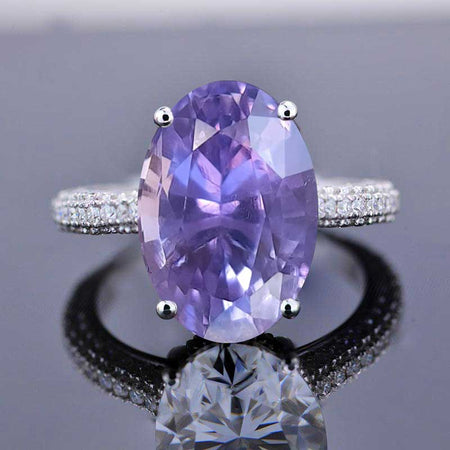 5 Carat Oval Purple Sapphire Hidden Halo Gold Engagement Ring