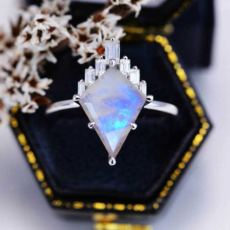 4 Carat Kite Natural Moonstone Halo Engagement Ring