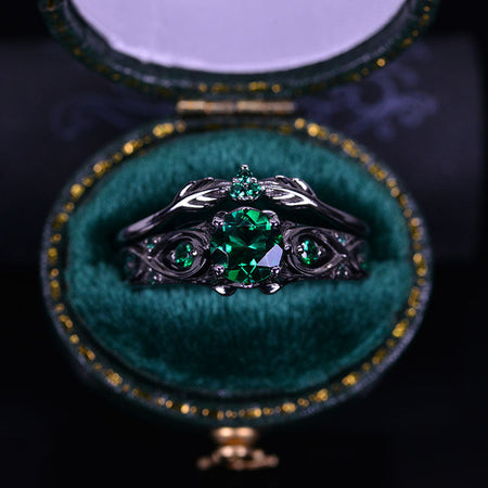14K Black Gold Emerald Celtic Engagement Ring