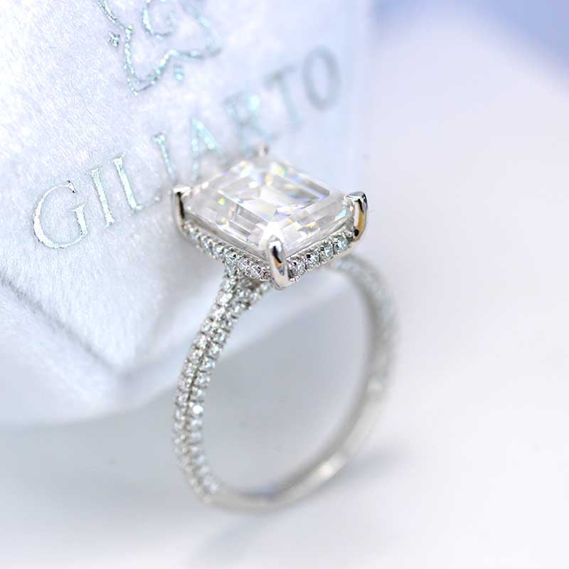4 Carat Giliarto Emerald Cut Moissanite Hidden Halo Engagement Ring 4 Carat Giliarto Emerald Cut Moissanite Hidden Halo Engagement Ring
