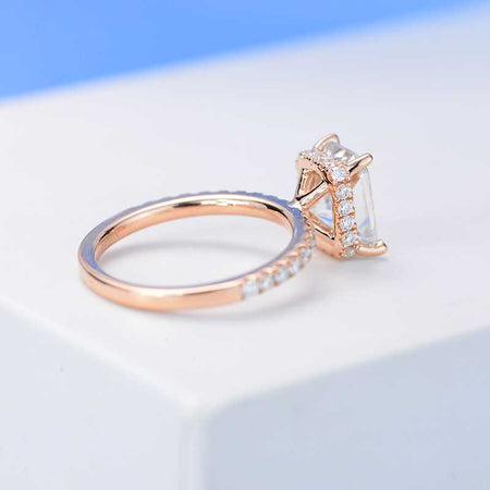 3 Carat Radiant Cut Teal Sapphire Hidden Halo Engagement Ring