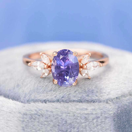 14K Rose Gold 1.5 Carat Oval Purple Sapphire Halo Vintage Engagement Ring