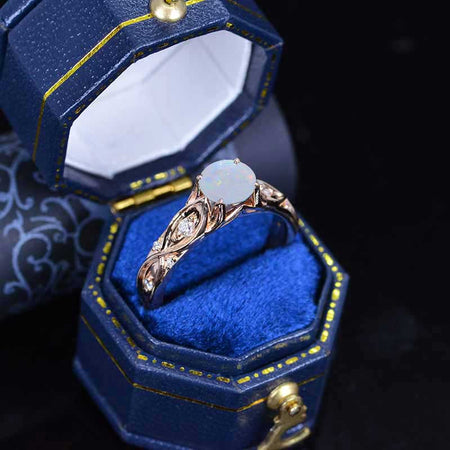 14K Rose Gold Genuine White Opal Celtic Engagement Ring