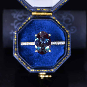 3 Carat Elongated Oval Alexandrite Hidden Halo Engagement Ring