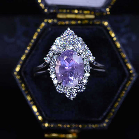 14K White Gold 2 Carat Oval Purple Sapphire Halo Engagement Ring Set