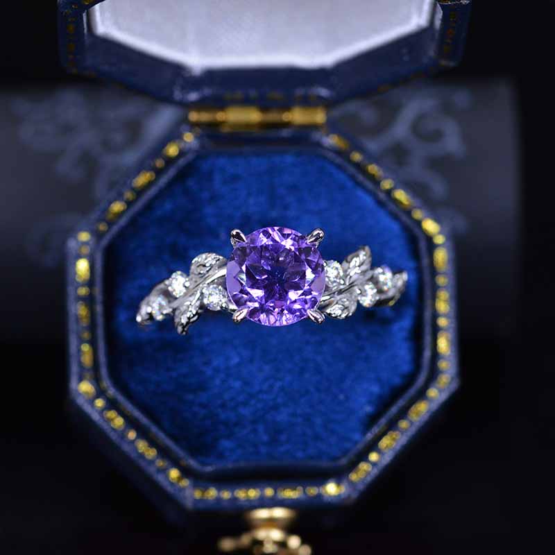 2 Carat Genuine  Amethyst  Floral White Gold Engagement  Ring 2 Carat Genuine  Amethyst  Floral White Gold Engagement  Ring