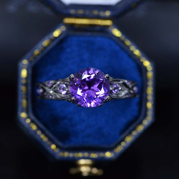 14K Black Gold 2 Carat Amethyst Celtic Engagement Ring Giliarto