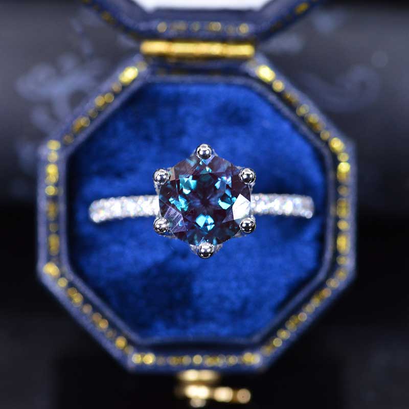 2 Carat Six Prongs Halo Alexandrite White Gold Engagement Ring 2 Carat Six Prongs Halo Alexandrite White Gold Engagement Ring