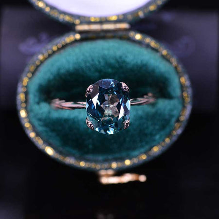 3 Carat Oval Teal Sapphire Floral Engagement Ring