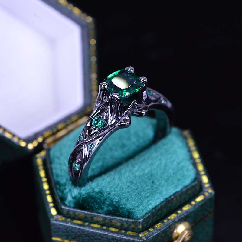14K Black Gold Cushion Emerald Celtic Engagement Ring 14K Black Gold Cushion Emerald Celtic Engagement Ring