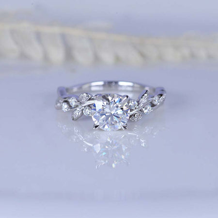 2 Carat  Moissanite Diamond  Floral  White Gold Engagement  Ring