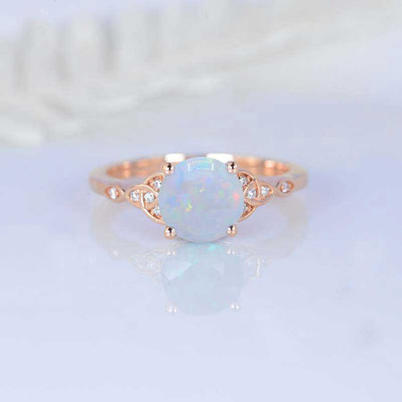 2 Carat Genuine White Opal Engagement Ring 14K Yellow Gold